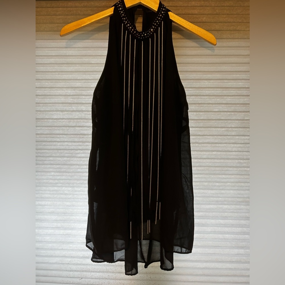 Solution black sleeveless embellished top